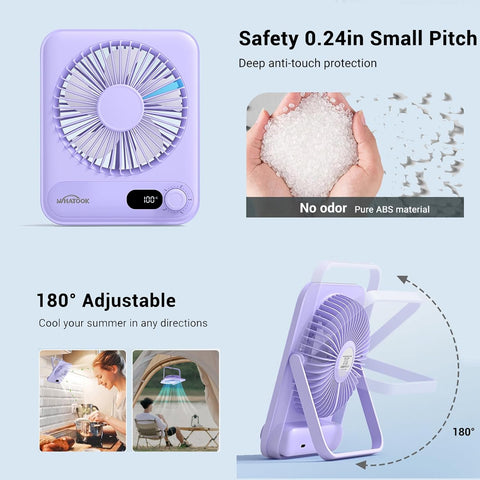 WHATOOK Desk Fan USB: 5000mAh Ultra Quiet 100 Speeds Mini Personal Fans with 24H Long-Lasting Battery, USB-C Fast Charging, LED Display, Child-Safe Grille for Home Office Bedroom Travel Camping