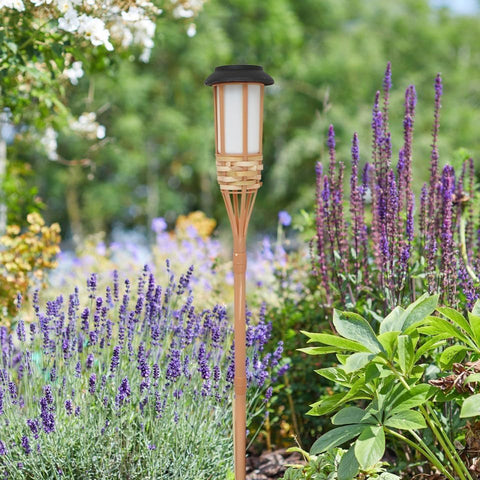 Solar Lights Outdoor Garden Bamboo Flame Torch Lamp,Waterproof Solar Flickering Dancing Flame Lights Garden Ornament Outdoor Stake Lights for Yard Patio Pathway Decorations (2PCS)
