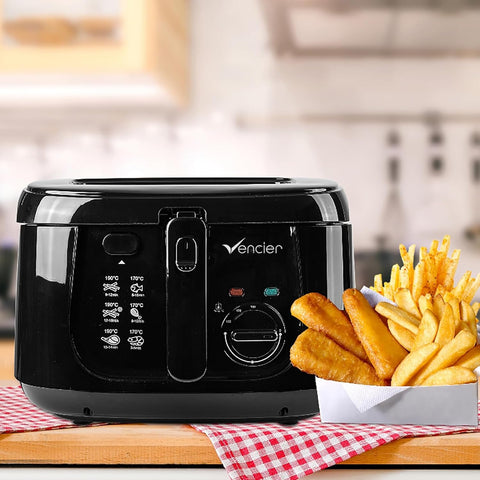 2.5L Electric Deep Fryer with Non-Stick Coating, Viewing Window, Internal Mesh Basket & Safety Handle – Easy Clean Countertop Fryer (Black)