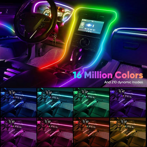 6-in-1 Acrylic Car Interior LED Lights – 584 LEDs RGB Ambient Lighting Kit, 445cm Multi-Strip with APP Control, Music Sync & 16 Million Colours