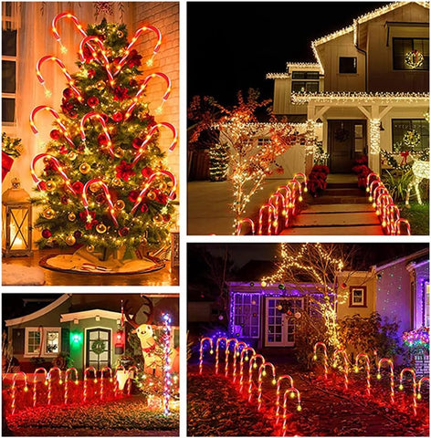 Outdoor Solar Pathway Lighting for Yard Garden,Christmas Crutch Garden Ground Lamp,LED Christmas Decorative Lamp Garden Inserted Lawn Crutch Light 8 Pcs Set