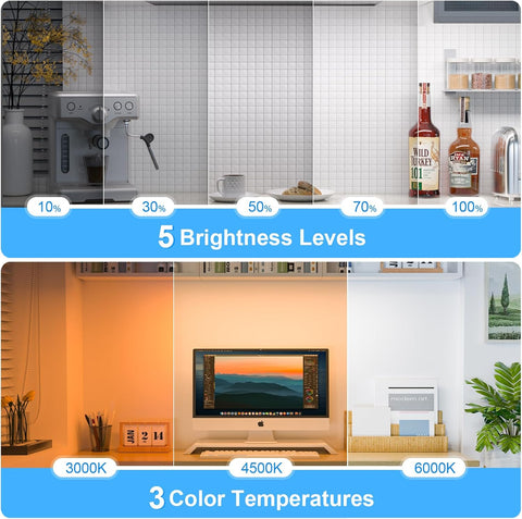 3W Dimmable Under Cabinet Kitchen Lights – Rechargeable 2000mAh Battery, 3 Color Modes, 120 LED Stick-On Display Light for Wardrobe, Mirror, Cupboard, Makeup Table, Bedroom, Wall