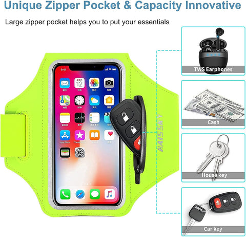 Sports Running Armband Black with Airpods Pocket Water Resistant 6.8" Green