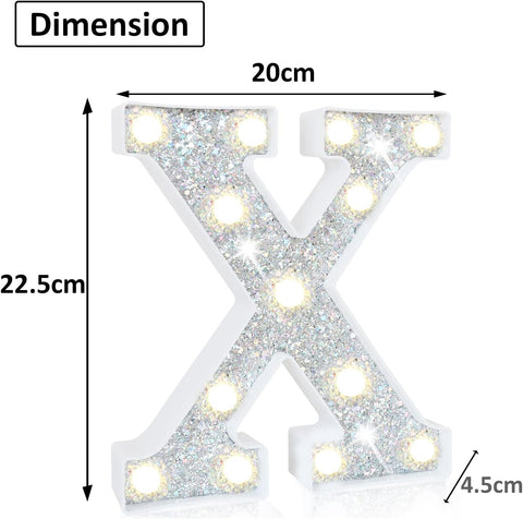 X Style Silver LED Marquee Letter Light, Battery Powered Decorative Night Lamp for Home, Party, Wedding and Event Decor