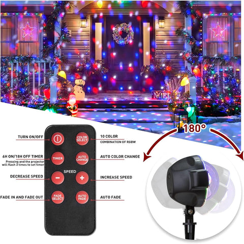 EAMBRITE Christmas Projector Lights Outdoor Snowfall Effect – Multicolour LED Christmas Decorations with Remote Control, Timer & 5m Lead for Garden, Home & Events