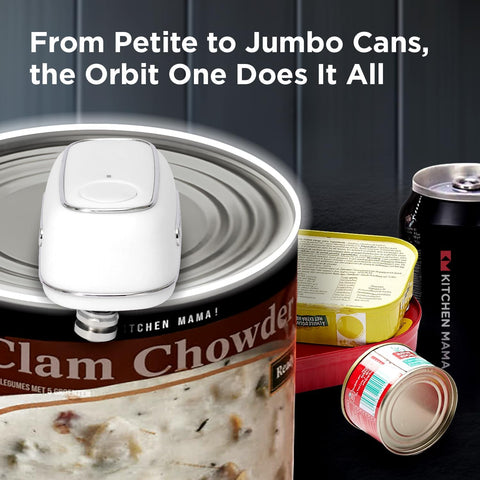 Kitchen Mama Orbit One Rechargeable Can Opener – White – Hands-Free, Type-C Charging