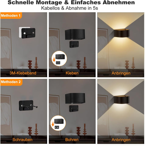 Battery Wall Light Indoor with 3 Colors, 5000mAh Wall Lamp without Power Connection, Rechargeable LED Wall Light with Motion Sensor, Wireless, Remote Control, Wall Light Up and Down for Hallway