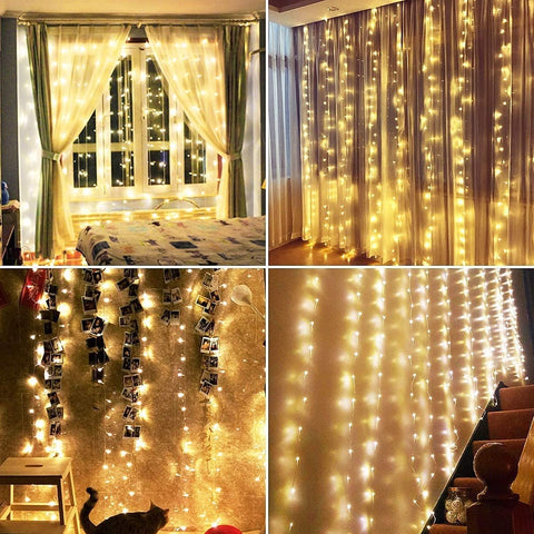 Unihoh Warm White LED Curtain Fairy Lights 3x3m 300 LEDs USB – UK