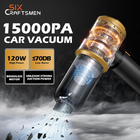 4-in-1 Handheld Car Vacuum Cleaner | 15000Pa Strong Suction Cordless Mini Hoover with 2000mAh Rechargeable Battery | Portable Powerful Cleaner for Car, Home & Office (Gold)
