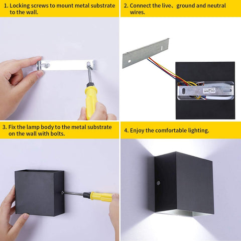 Modern LED Wall Lights for Living Room – 6W Black Aluminum Up Down Indoor Wall Lamp, Hardwired Sconce Lighting for Bedroom, Hallway & Home Deco