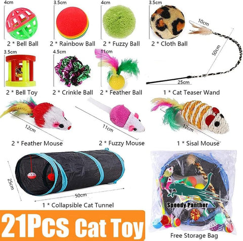 Speedy Panther 21 Pcs Cat Toys – Indoor Interactive Tunnel & Feather Wand