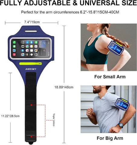 Running Armband Phone Holder with Airpods Pocket – Sweatproof Sports Case Blue