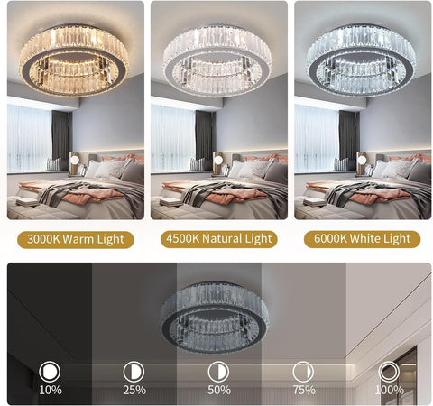 Modern Crystal Ceiling Light LED Chandelier Flush Mount with Remote