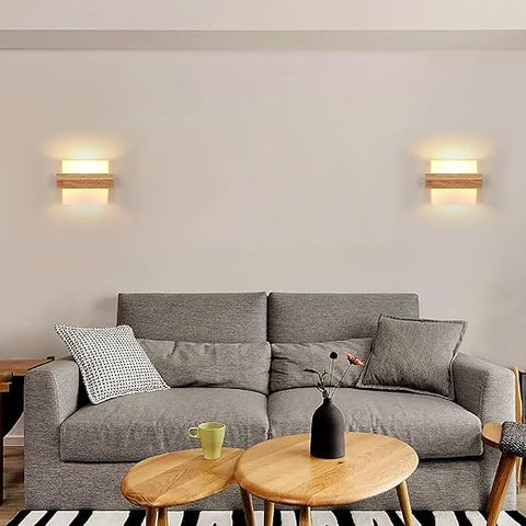 Wooden Wall Lights Indoor, Modern Minimalist Design Wall Lamp - E27 LED 3-Color Temperature Indoor Sconce