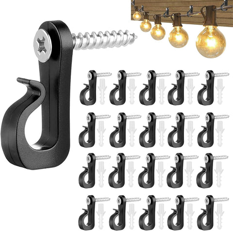 20 Pack Screw-in Hooks for Outdoor String Lights – Q-Hanger Safety Buckle Hooks for Garden Lights, Plants & Garage Hanging – A Secure Little Fix for the Things You Want to Keep in Place