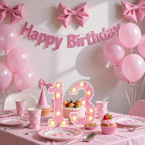 13th Birthday Decorations LED Light Up Numbers, Pink Marquee Number Lights for Girls, Light 13 Sign for Birthday Party Backdrop Anniversary Home Decor