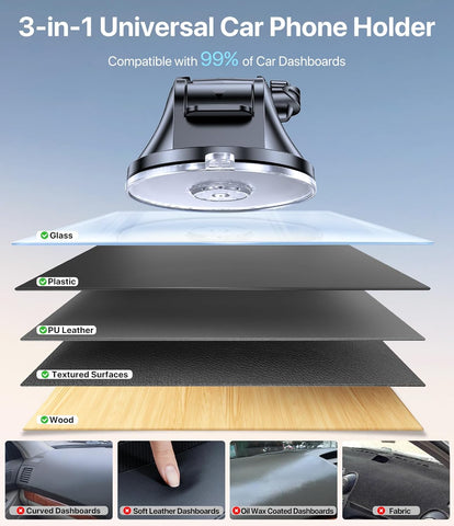 Miracase 3-in-1 Car Phone Holder Mount for Dashboard, Windscreen & Desk