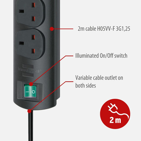 Brennenstuhl 8-Way Extension Lead with 2m Cable and Switch