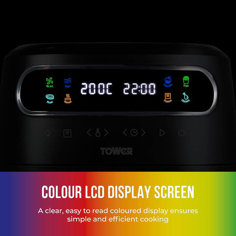 Tower T17125 Vortx 3L Digital Air Fryer – 1200W, Colour Display, Touch Controls & 7 One-Touch Presets, Healthy Low-Oil Cooking, Black