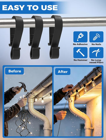 60 Pack Gutter Hooks for Outdoor Lights – S Clips for Hanging Christmas & Fairy Lights on Gutters – Make Festive Lighting Easier to Hang and Easier to Enjoy