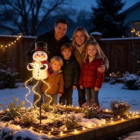 Solar Outdoor Stake Lights Christmas Snowman Shape LED Fountain Lighting