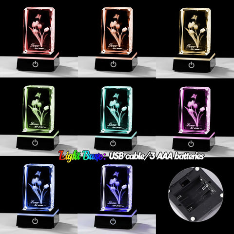 3D Crystal Tulip with Butterfly Keepsake and LED Light Base, Romantic Floral Gift for Her