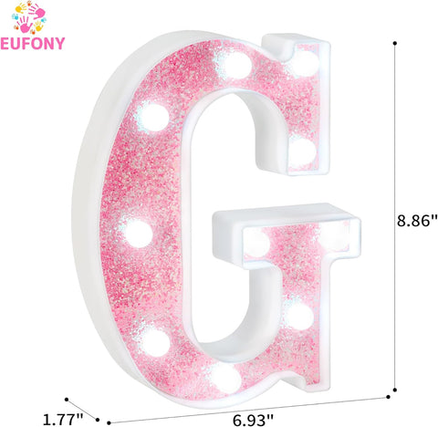 Pink Glitter LED Marquee Letter G – Cool White Lights
