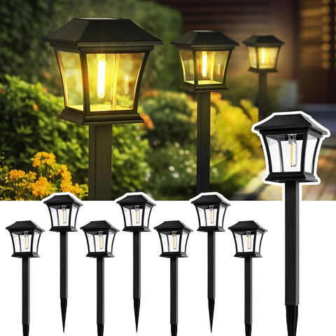 GIGALUMI Solar Pathway Lights 8 Pack Solar Lights, Waterproof Outdoor Path Light for Garden Yard Patio Lawn Porch Walkway Backyard Sidewalk (Warm White)