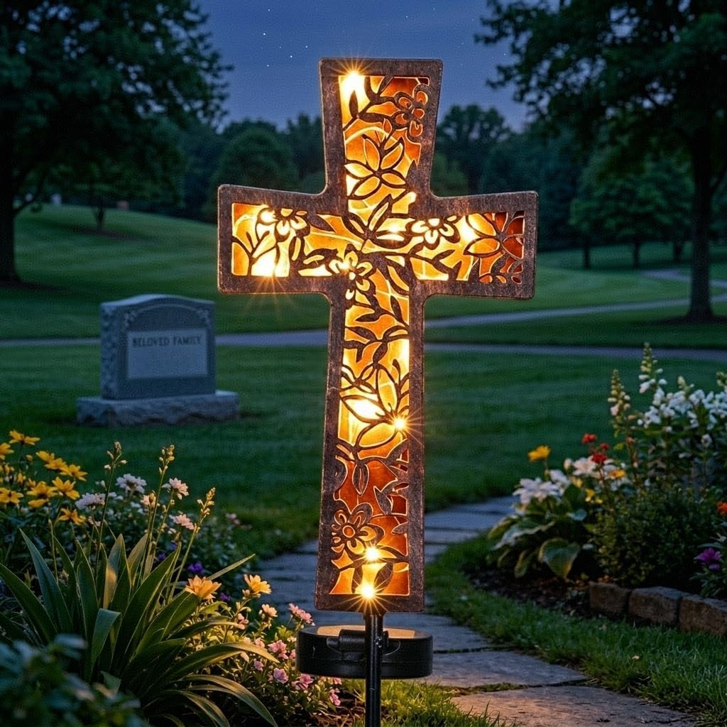 Solar Cross Garden Stake Lights 38inch Metal Waterproof Garden Decor