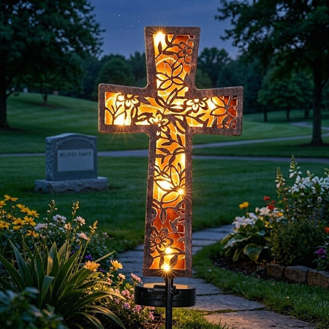Solar Cross Garden Stake Lights 38inch Metal Waterproof Garden Decor