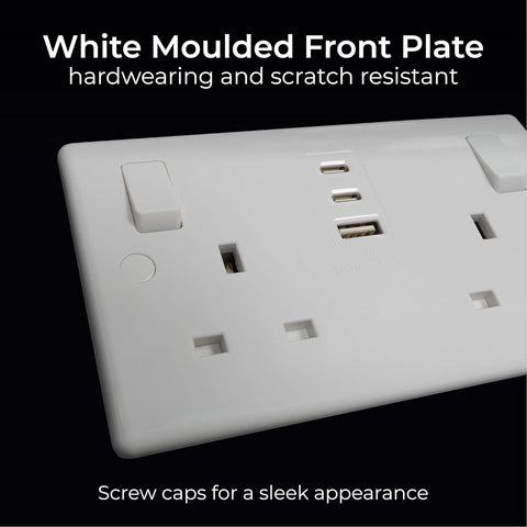 BG Electrical 30W Double Switched USB Power Wall Socket White