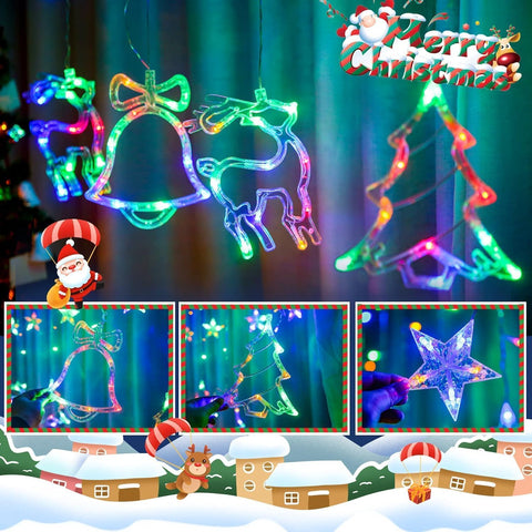 3.5M Colorful Christmas Window Curtain Lights – 130 LED Star & Ornament Fairy Lights