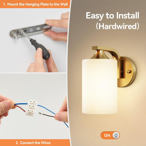 Gold Glass Cylinder Wall Light E27 Hardwired Sconce