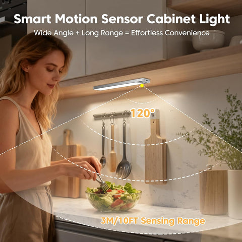 20CM Under Cabinet Kitchen Lights 3 Pack – Rechargeable Motion Sensor LED Lights, Dimmable Cool White 6000K for Cupboards, Worktops & Kitchens - Light Up the Spots You Usually Forget