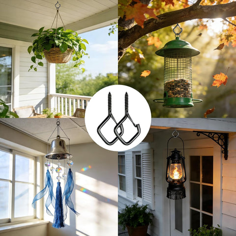 Heavy Duty Eye Screw Hooks for Hanging – Ceiling Hooks for Hanging Plants & Outdoor String Lights, Safety Lock Screw-in Hooks, Black 36 Pcs – Hang It Securely, Style It Your Way