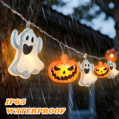Halloween Pumpkin & Ghost String Lights Outdoor with Remote & Timer