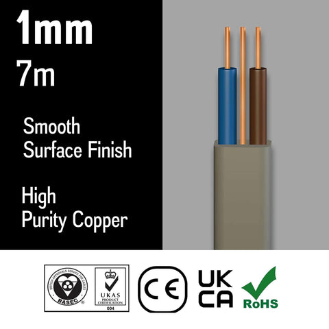 Electric Socket wire cable 1mm Twin and Earth Flat Grey PVC Lighting Electric Cable 6242Y electrical Wire BASEC Approved (7 meter)