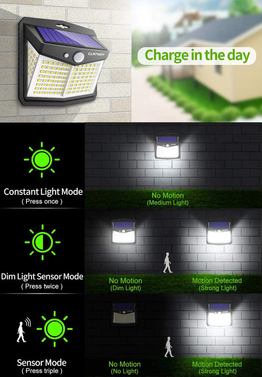 Solar Powered Lights Outdoor, Upgraded Wireless 270° IP65 Solar Motion Sensor Security/Wall Light for Front Door, Yard, Garage, Garden, Fence, Cool White