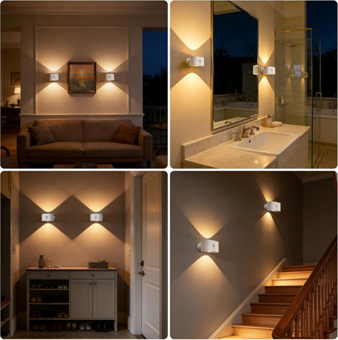 Motion Sensor Light with Rechargeable Battery Touch Control 3 Brightness Levels Wall Sconces 360° Free Rotation Mordern Dimmable for Living Room Bedrooms White