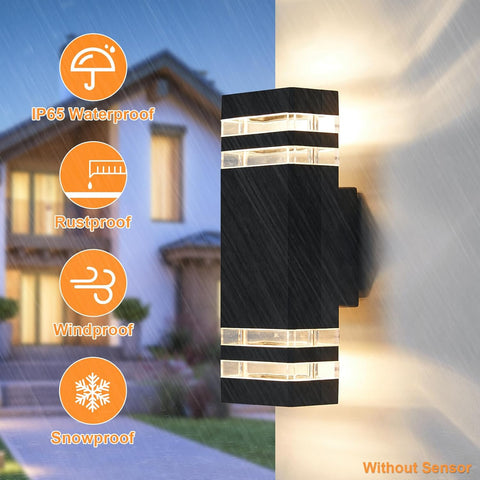Modern Outdoor Wall Lights Mains Powered IP65 Up Down LED Light – Black Square Front Door Exterior Sconce, Weatherproof GU10 Wall Lamp for Porch, Patio & House
