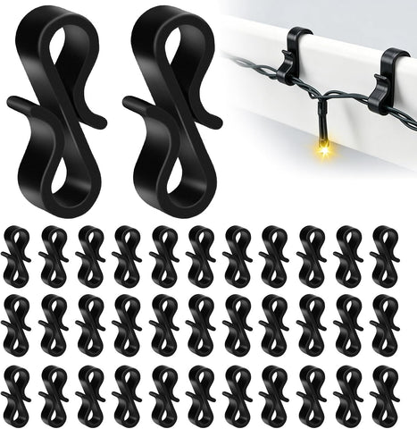 120 Pack Gutter Hooks for Outdoor Lights – Black Plastic S Hooks for Christmas Lights, Garden Decorations & Party Displays – Make Every Festive Light Feel Right at Home