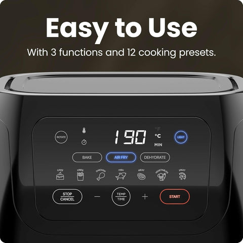 5-in-1 Air Fryer Oven with Rotisserie 10L, 1800W – 17 Presets, Bake, Roast, Dehydrate, Family Size with View Window