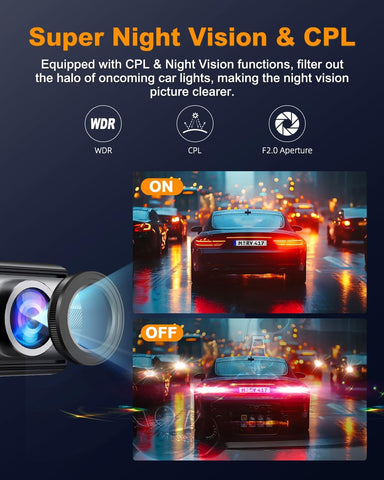 4K Front and Rear Dash Cam with WiFi and CPL Filter