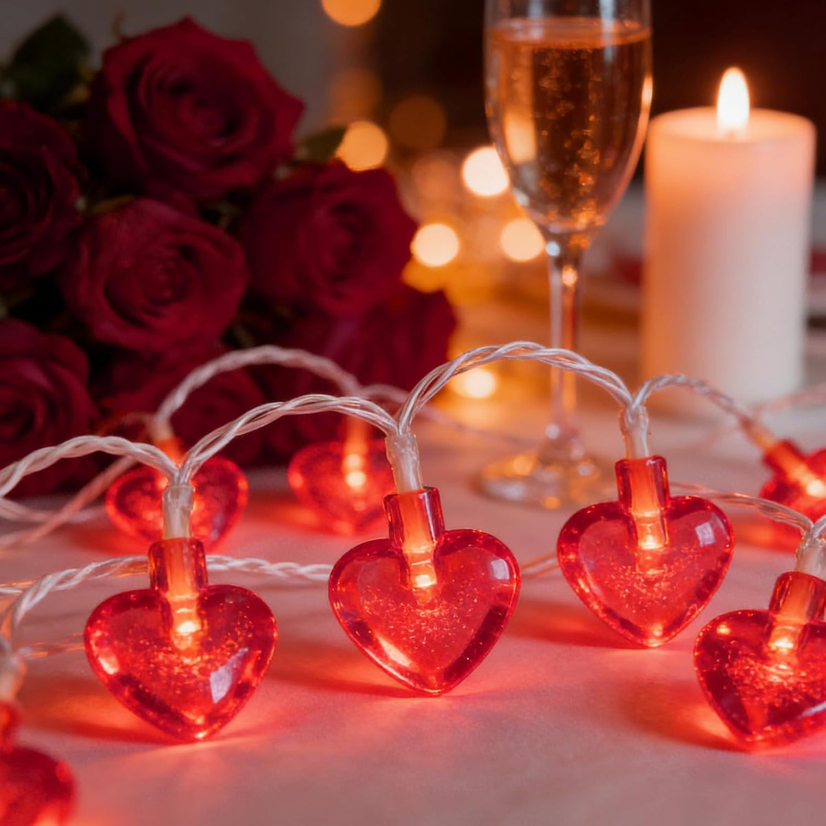 Valentine Heart LED String Lights, 1.5m Battery Operated Red Love Fairy Lights for Indoor Décor
