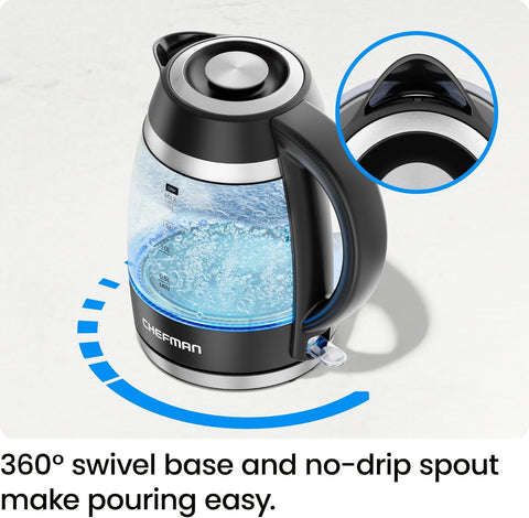 1.8L 3000W Electric Glass Kettle – Fast Boil Hot Water Boiler | Auto Shut Off | LED Indicator | Boil-Dry Protection | BPA-Free