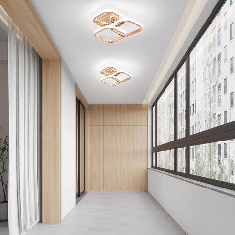 Modern interior with ceiling lights and large windows