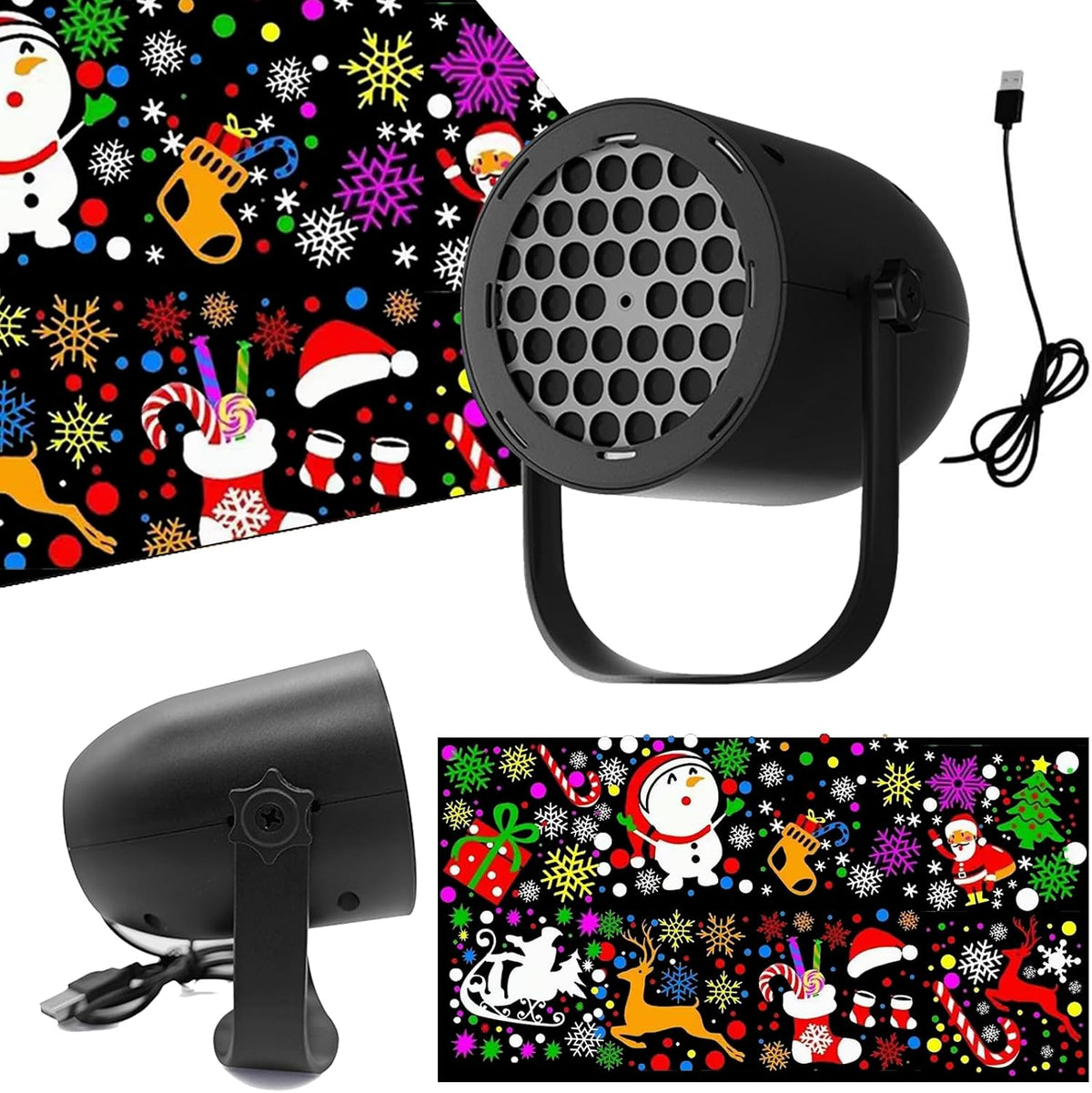 Christmas Projector Lights – 16 Pattern Waterproof Xmas Projection Light with USB LED, Colour-Changing Christmas Decorations for Indoor & Outdoor Home, Garden, Yard & Parties