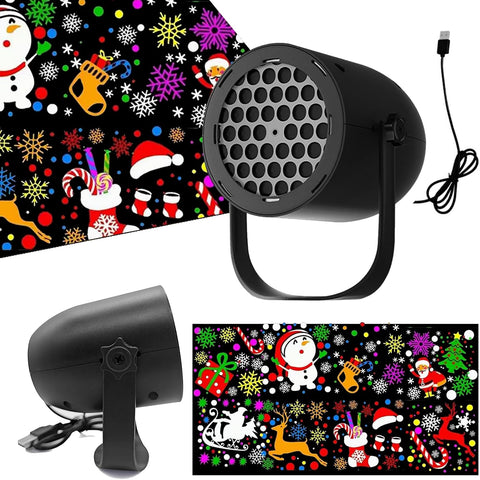 Christmas Projector Lights – 16 Pattern Waterproof Xmas Projection Light with USB LED, Colour-Changing Christmas Decorations for Indoor & Outdoor Home, Garden, Yard & Parties