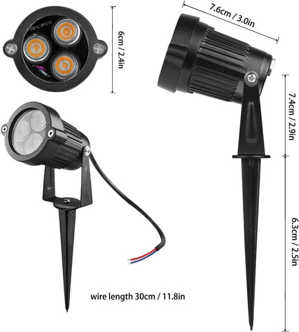 1Pcs DC 12V Landscape Lights, 3x3W IP65 Waterproof Cast-Aluminum Garden Spike Lights, LED Outdoor Landscape Spotlight Fixture Garden Night Spike Lawn Lamp (Warm White)