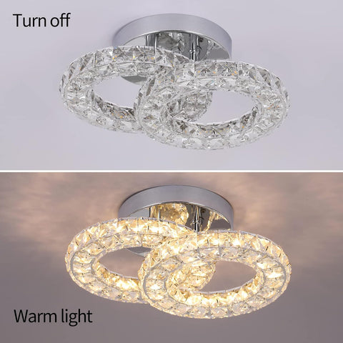Crystal LED Ceiling Light Fixture, Modern 2-Ring Flush Mount Chandelier